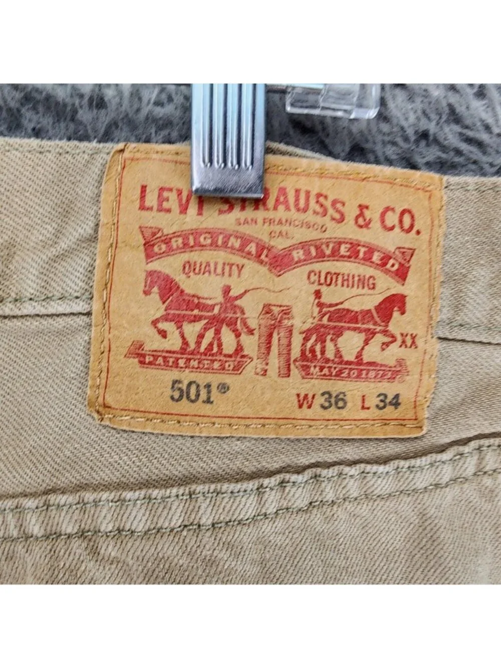 Levis Jeans Mens 36x34 501 Tan Denim Button Fly Classic Straight Leg *Read*